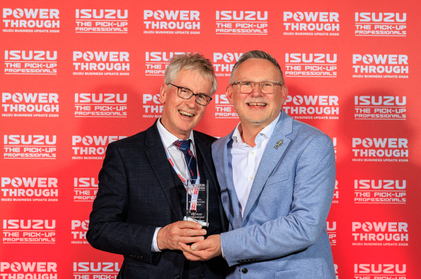 L-R, George Mackenzie of Corrie Motors  Inverness, Alan Able, MD Isuzu UK